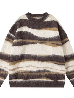 Men's Wave Striped Pattern Oversized Knit Sweater