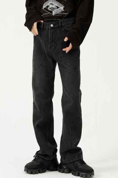Straight-Leg Jeans with Stitch Detail - Damned Threads