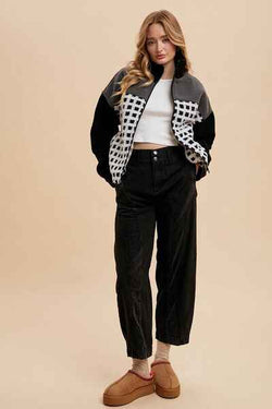 Annie Wear Plaid Zip Up Drop Shoulder Sherpa Jacket - Damned Threads