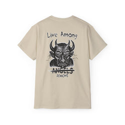 Live Among Demons - Unisex Cotton Tee (Back) - Damned Threads