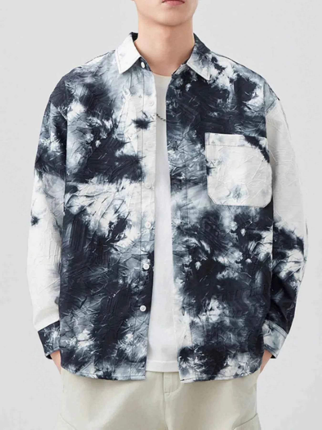 Men's Plus Size Tie-Dye Button Up Long Sleeve Shirt
