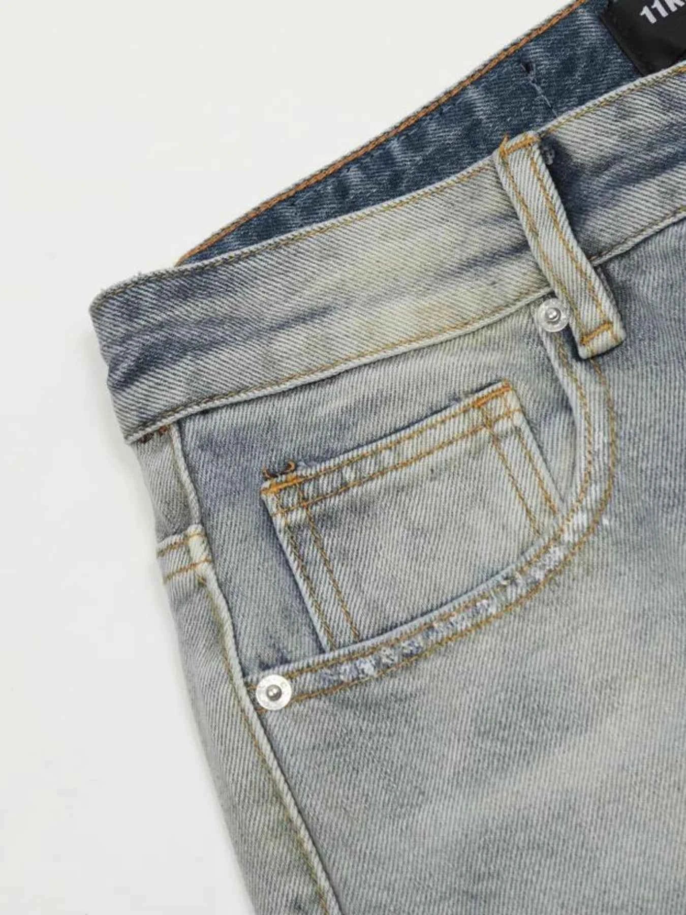 Men's Vintage Washed Gradient Distressed Flare Jeans