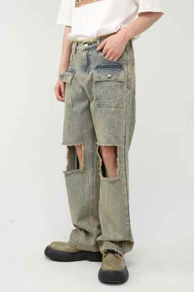 Raw Hem Distressed Jeans - Damned Threads