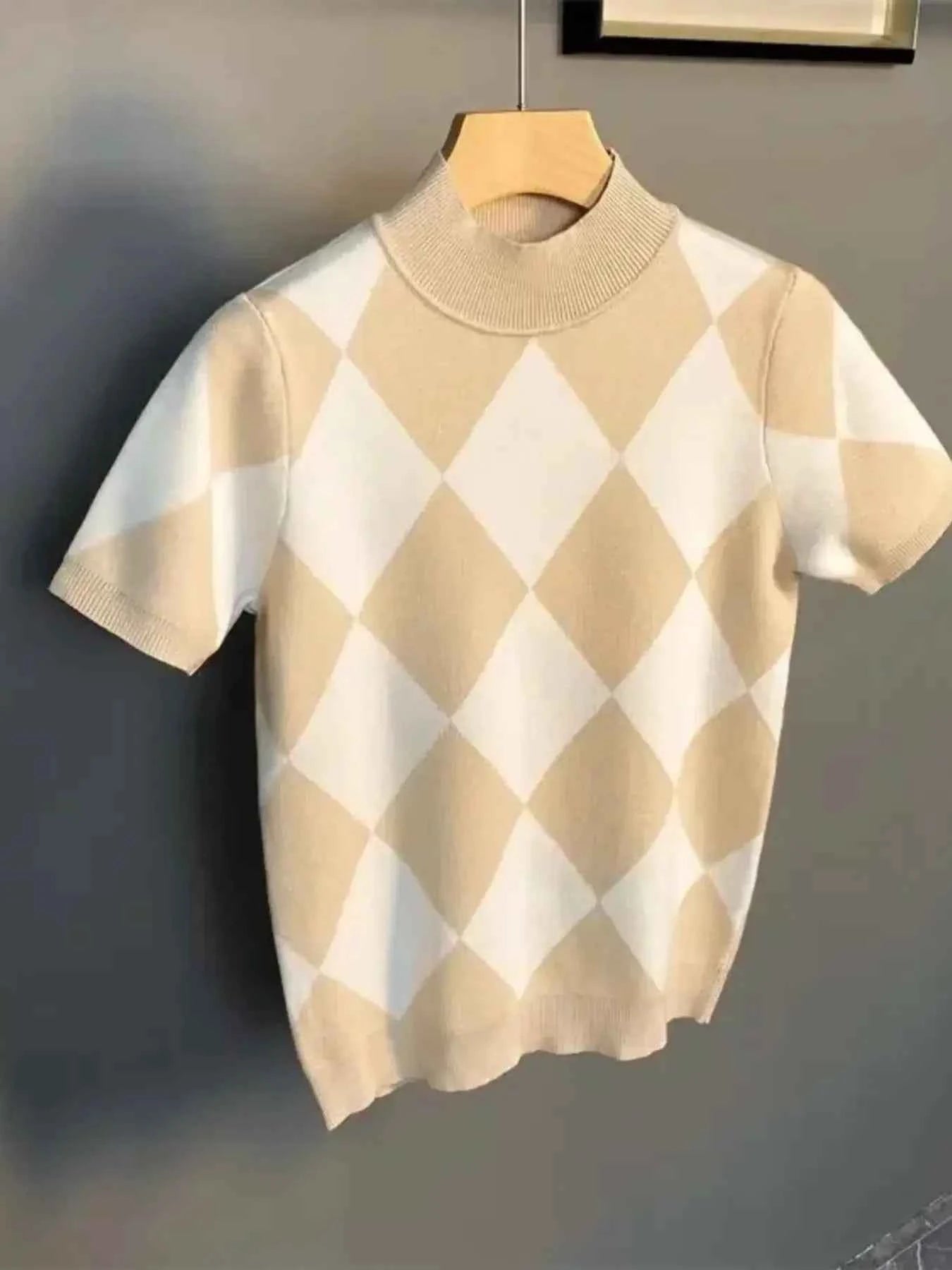 Men's Full Size Diamond Pattern Short Sleeve Knit Top Plus Size