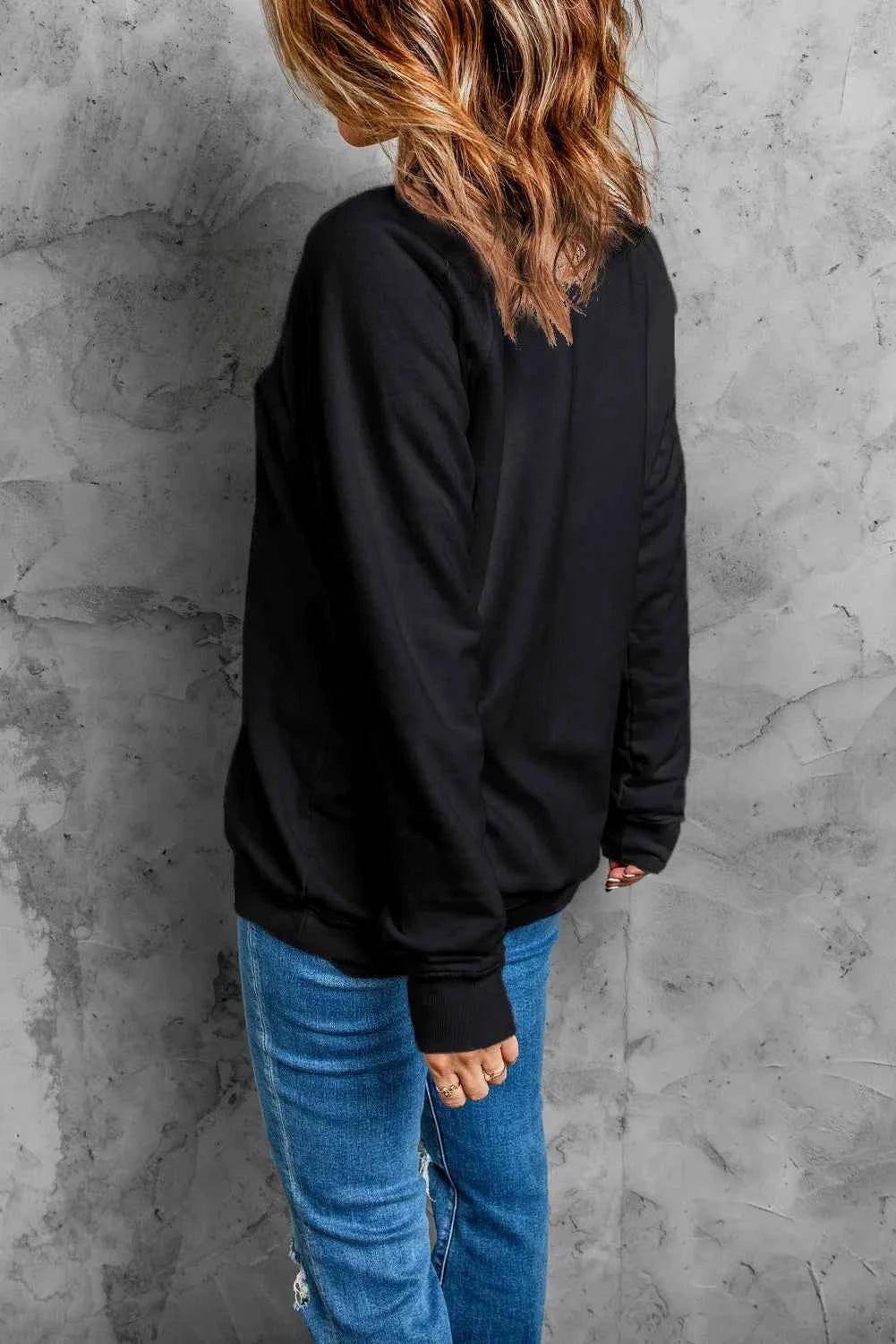 Skull Graphic Round Neck Long Sleeve Sweatshirt - Damned Threads
