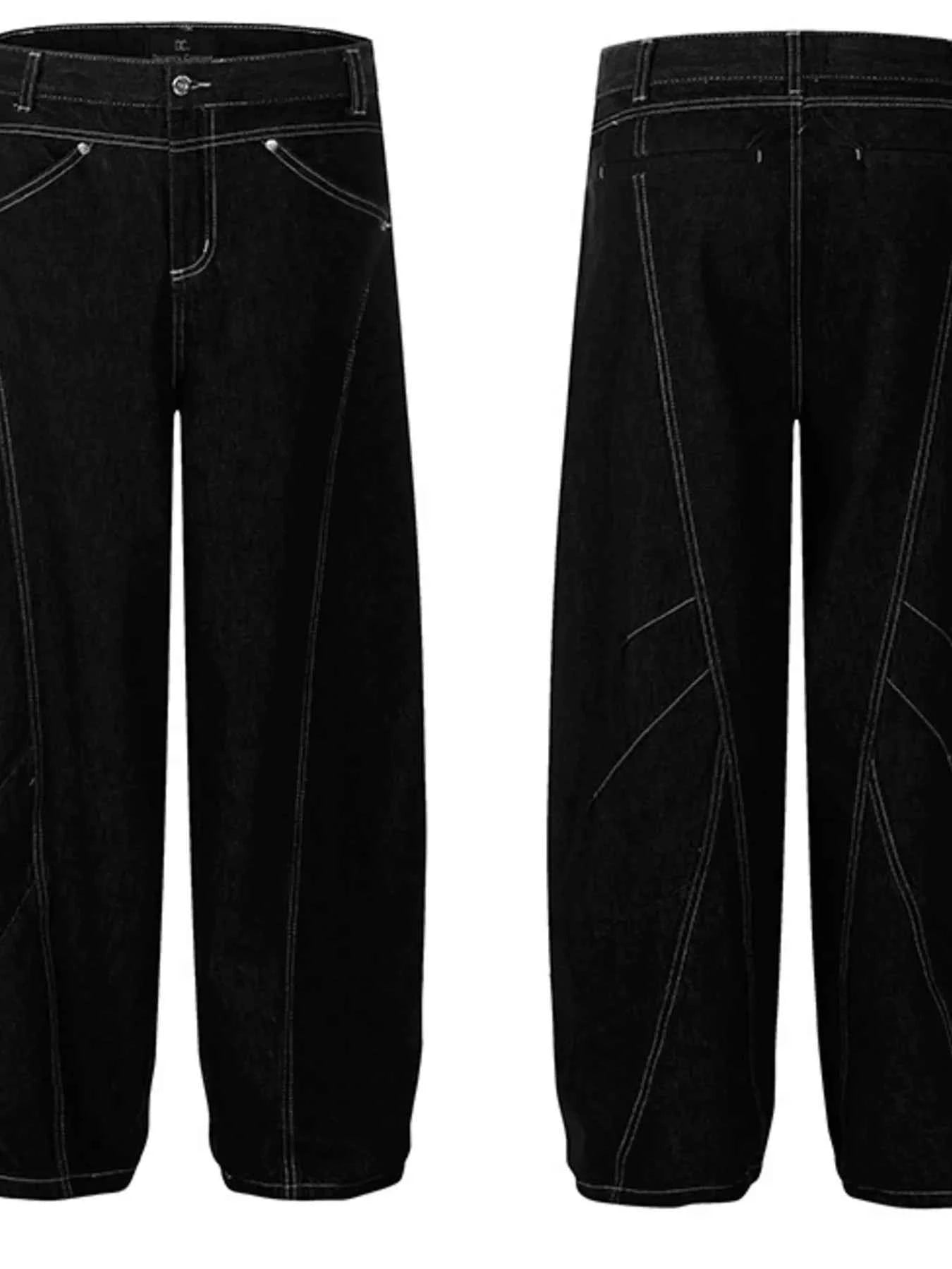 Men's Wide Leg Jeans with Contrast Stitching