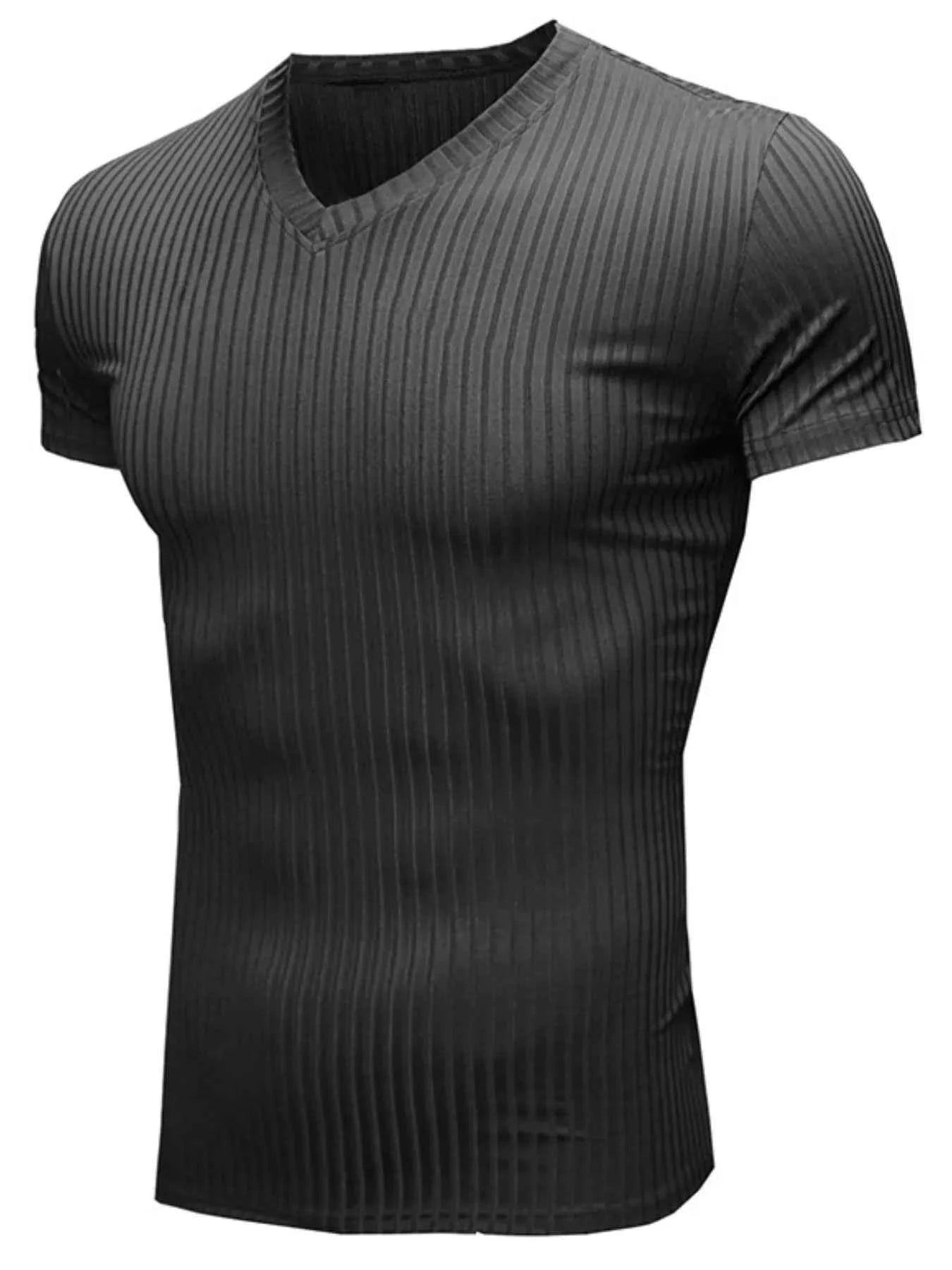 Men's Ribbed Short Sleeve Slim Fit T-Shirt