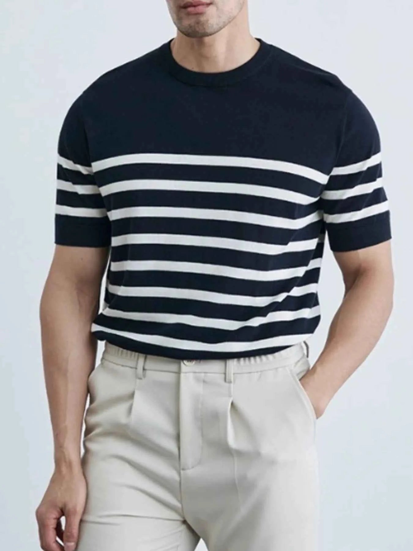 Men's Classic Striped Short Sleeve Knit T-Shirt