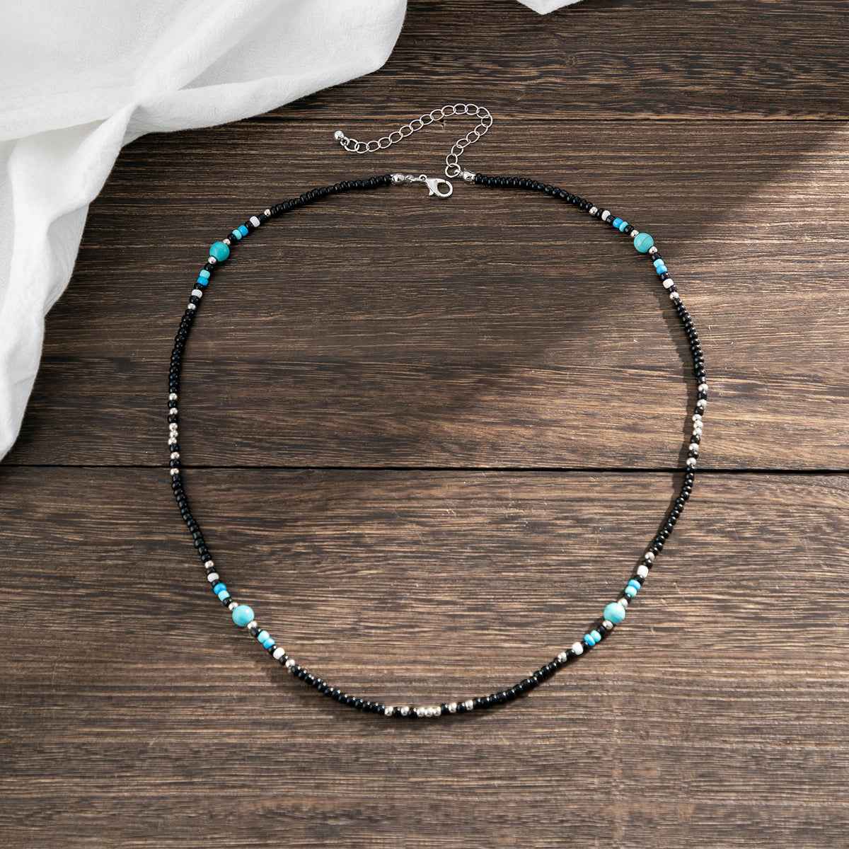 Turquoise & Black Bohemian Bead Design Necklace - Damned Threads