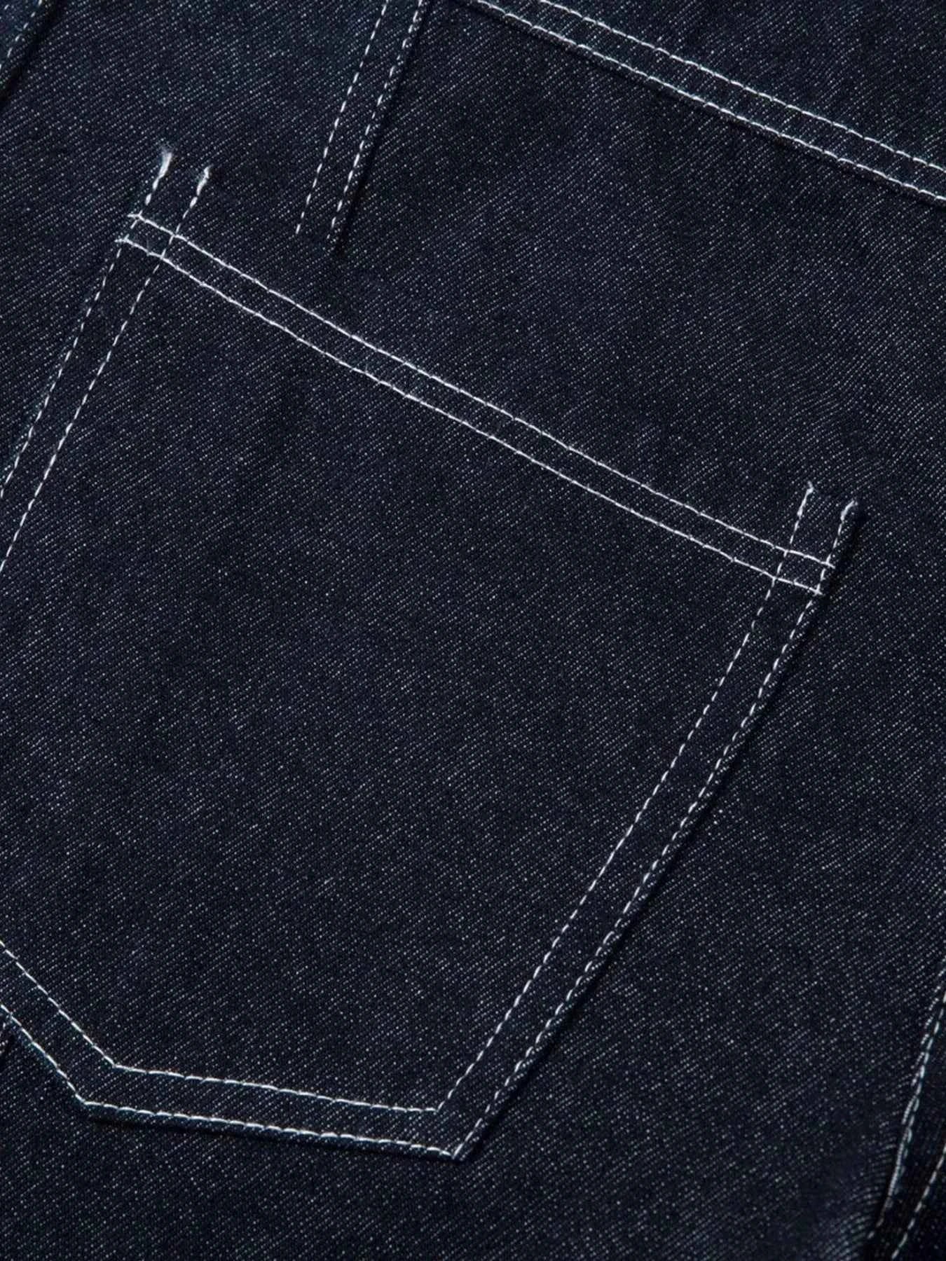 Men's High Waist Contrast Stitching Curved Jeans