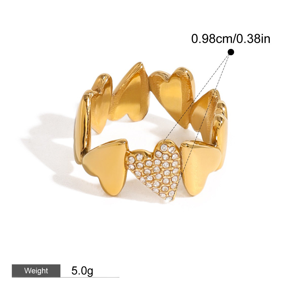 18K Gold & Rhinestone Geometric Heart Ring - Damned Threads