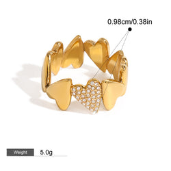 18K Gold & Rhinestone Geometric Heart Ring - Damned Threads