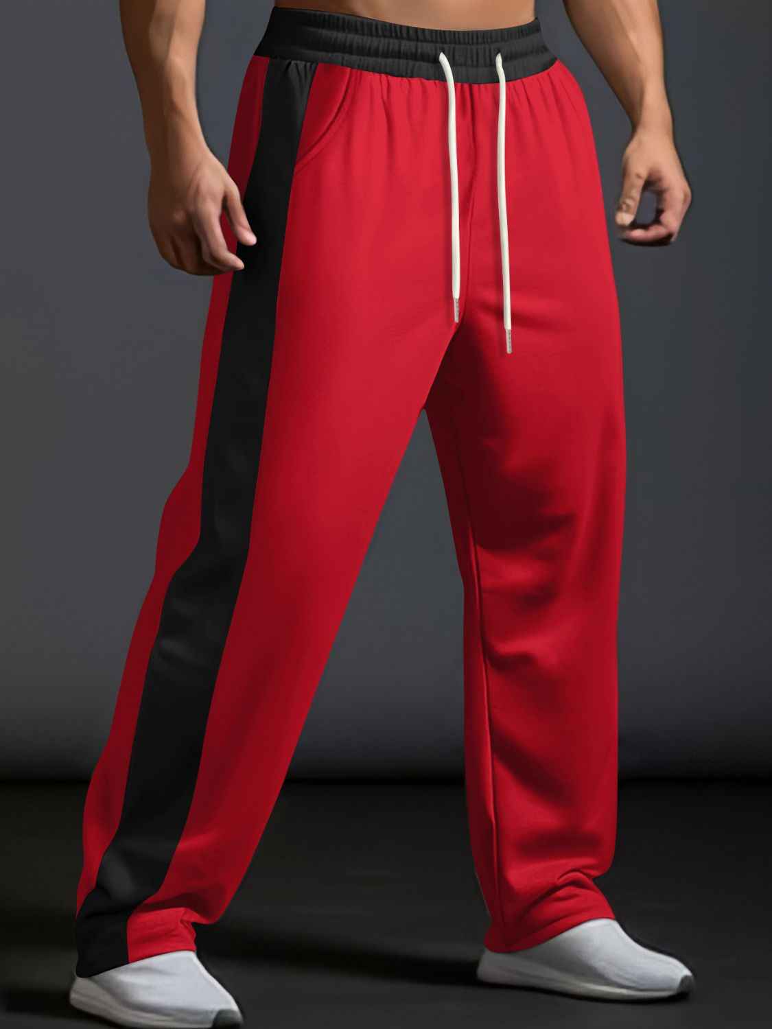 Men's Full Size Drawstring Contrast Wide Leg Pants Plus Size - Damned Threads