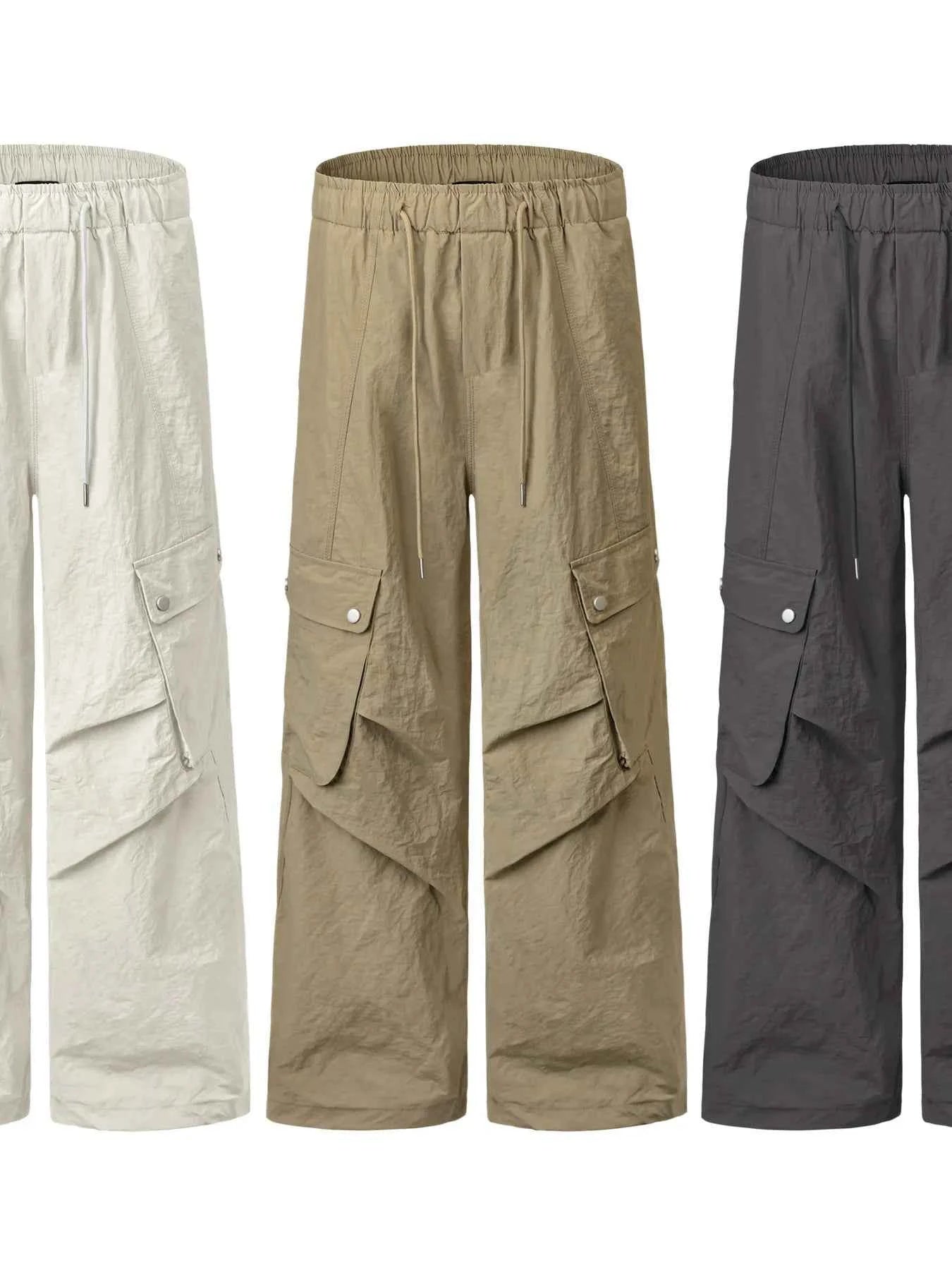 Men's Wide Leg Cargo Pants with Drawstring Waist