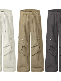 Men's Wide Leg Cargo Pants with Drawstring Waist