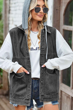Sleeveless Denim Top with A Detachable Hood - Damned Threads