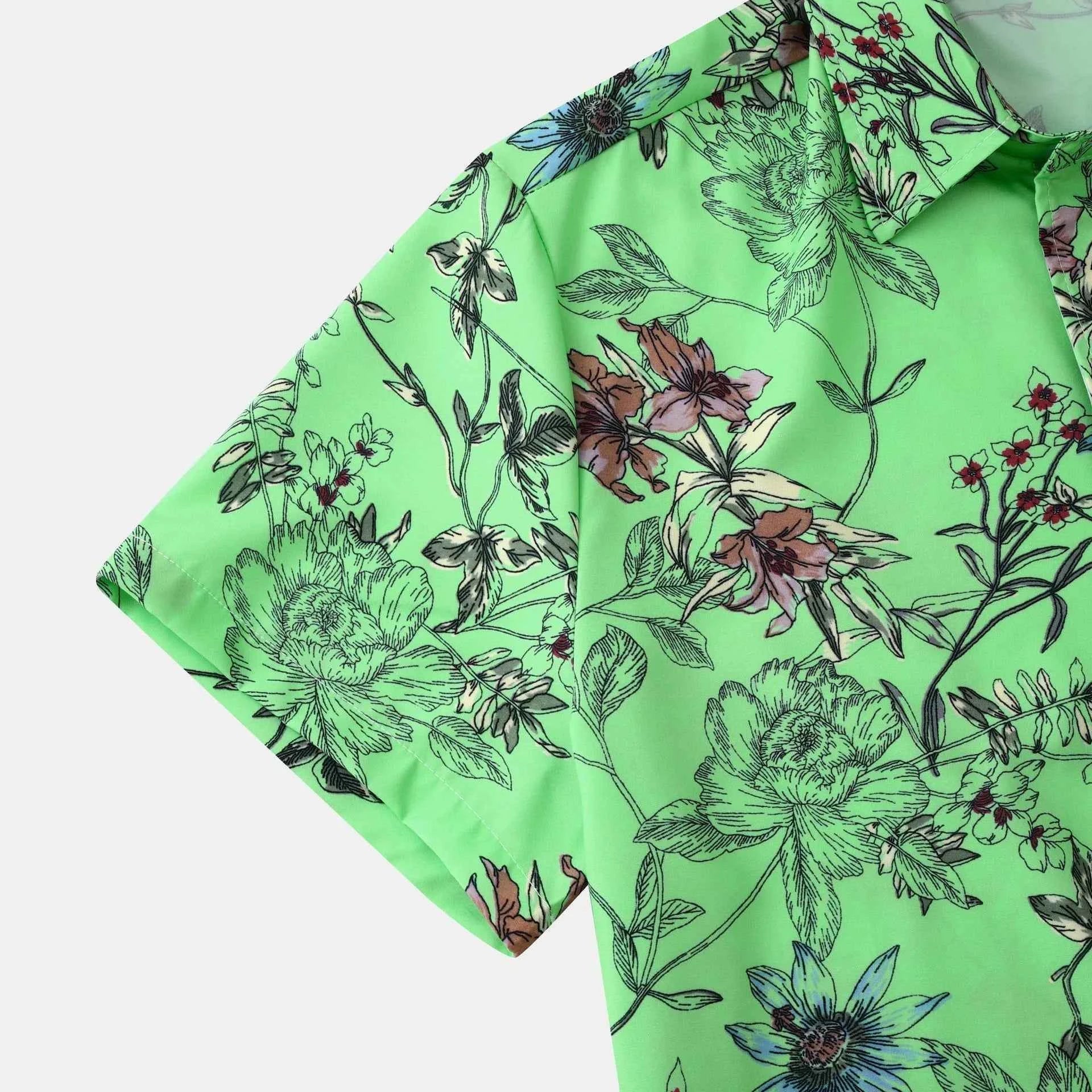 Men's Plus Size Floral Print Short Sleeve Button Down Casual Shirt