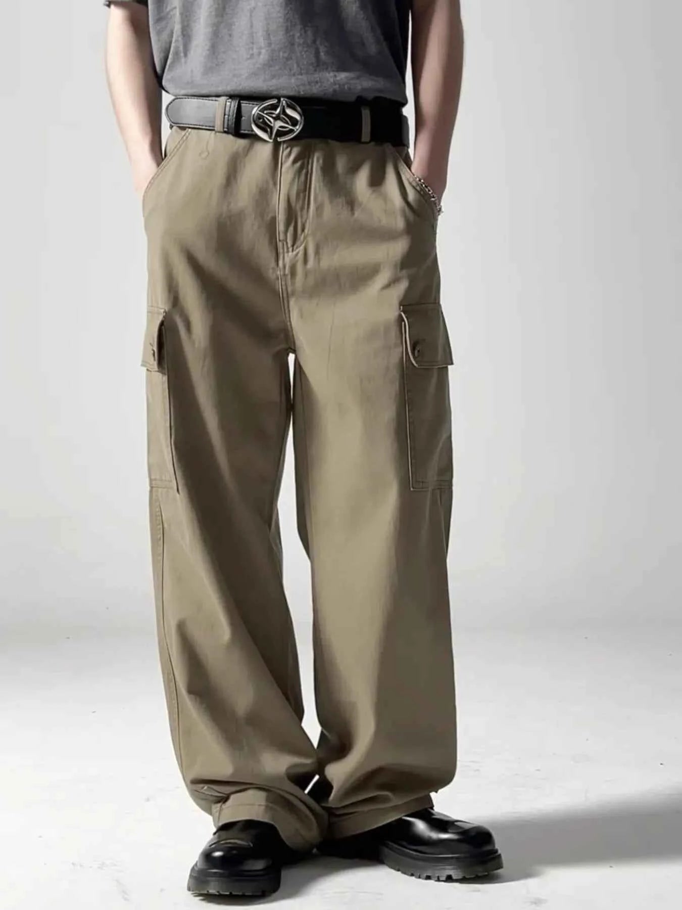 Men's Wide Leg Cargo Pants with Side Pockets