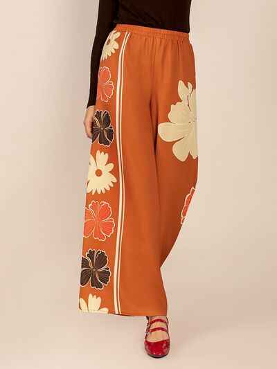 Printed Elastic Waist Wide Leg Pants - Damned Threads