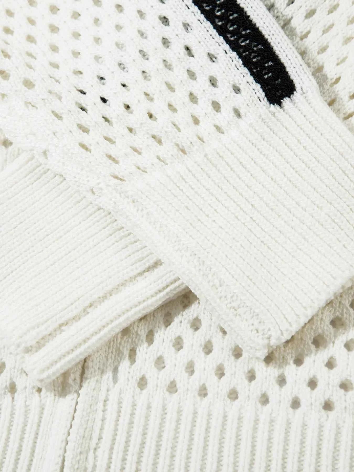 Men's Mesh Knit Zip-Up Cardigan with Stripe Detail