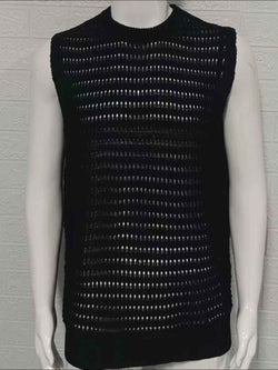 Men's Round Neck Hollow Out Sleeveless Knit Top - Damned Threads