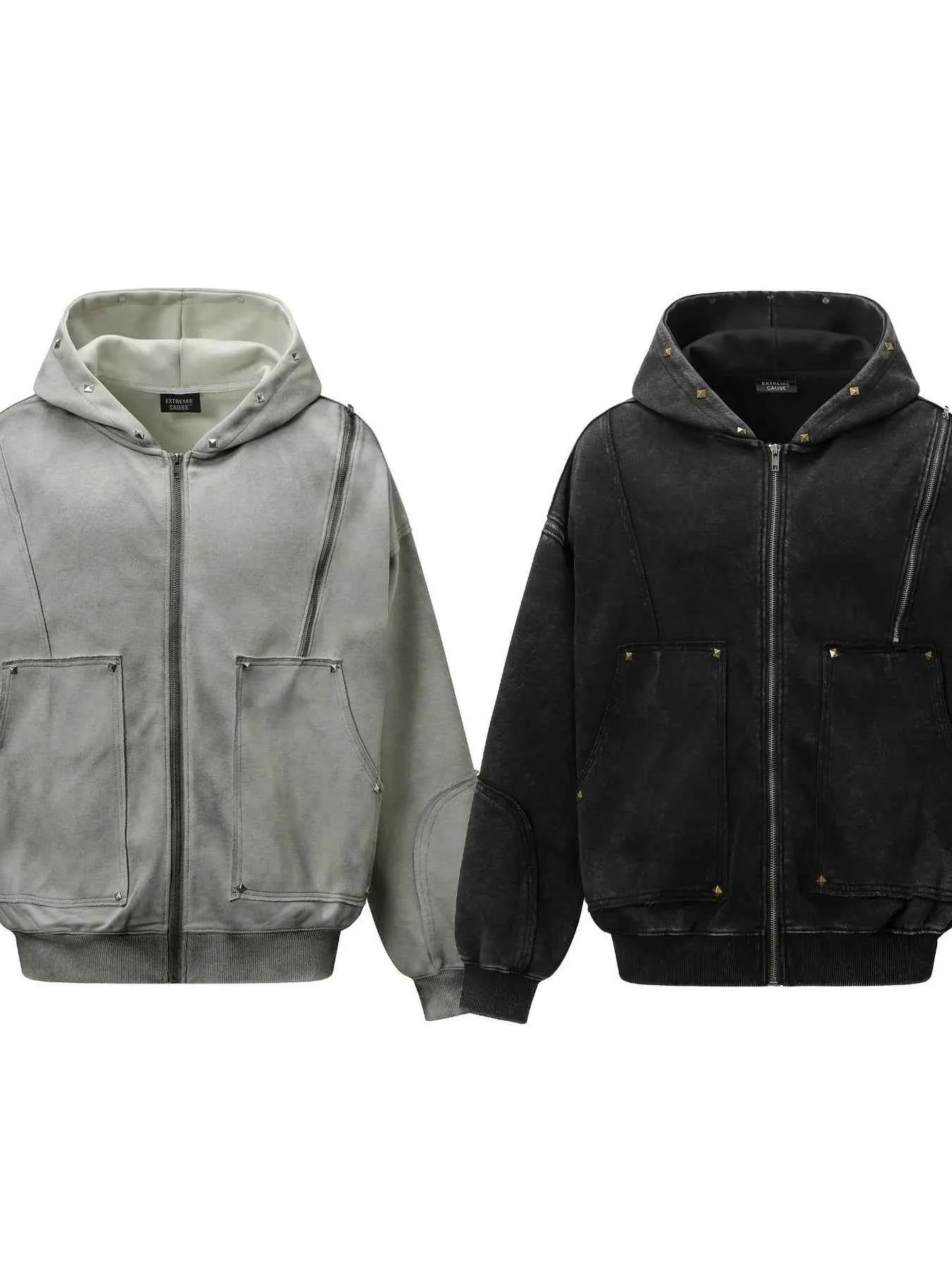 Men's Studded Zip Up Oversized Hoodie