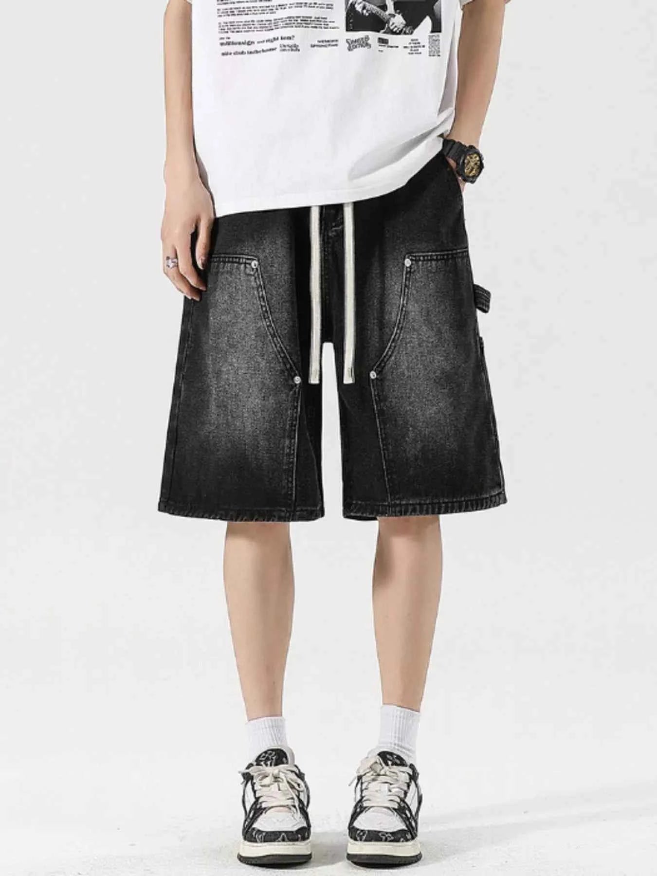 Men's Full Size Drawstring Wide-Leg Denim Shorts Plus Size