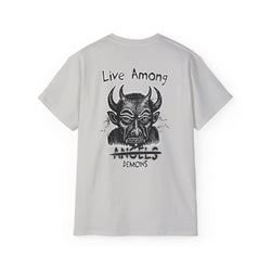 Live Among Demons - Unisex Cotton Tee (Back) - Damned Threads