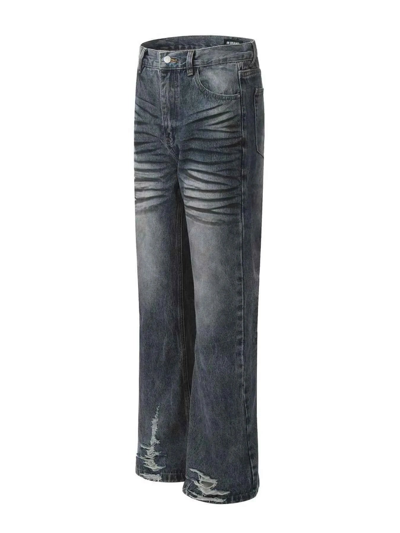 Men's Washed Distressed Wide-Leg Jeans
