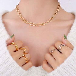 18K Gold Geometric Design Luxury Bracelet Necklace Set - Damned Threads