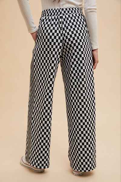 Annie Wear Drawstring Checkered Wide Leg Pants - Damned Threads