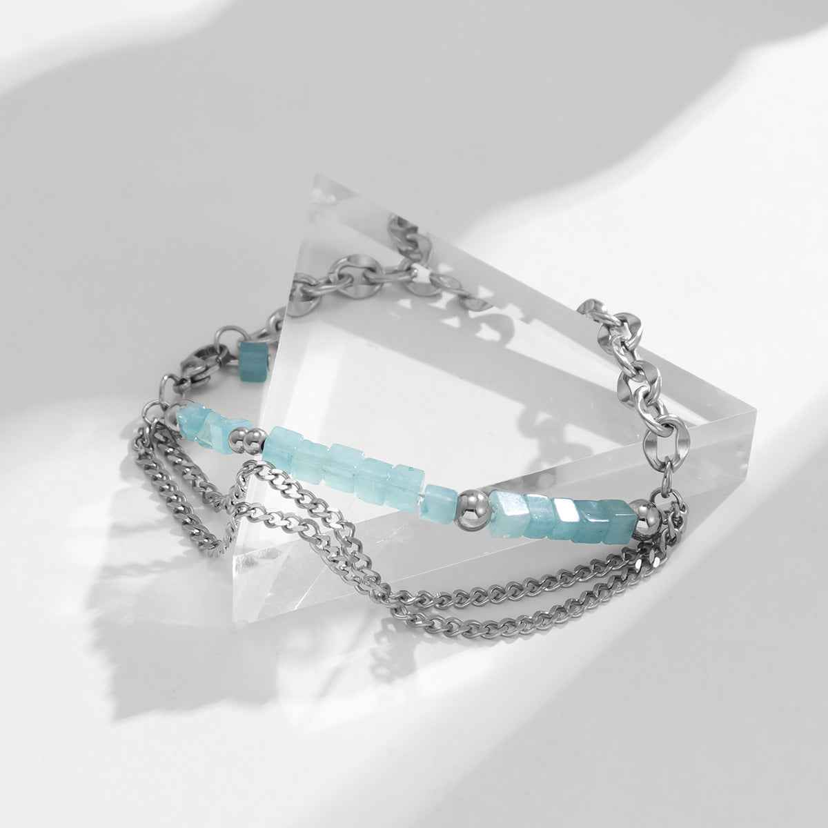 Square Sky-Blue Crystal Double-Layer Bracelet - Damned Threads