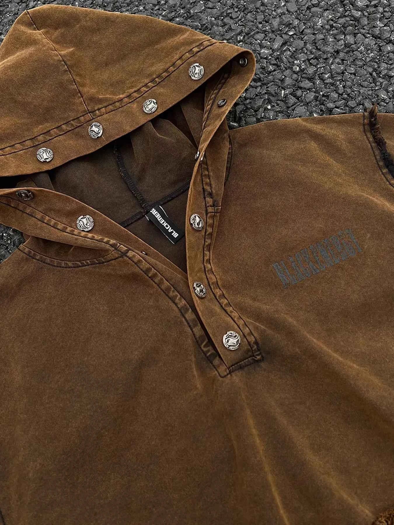 Men's Washed Frayed Hem Hoodie