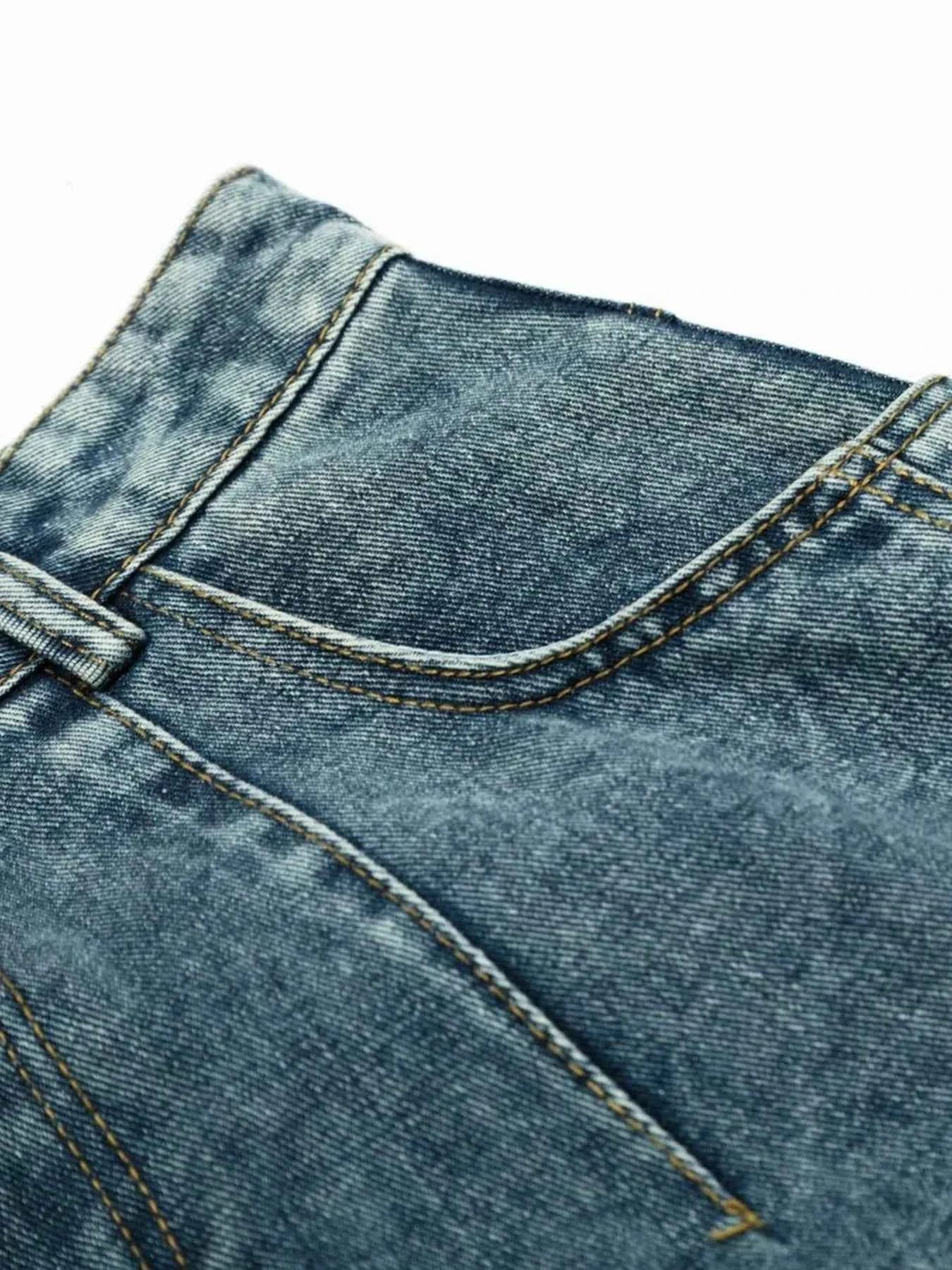 Men's Washed Curved Jeans with Side Stripe Detail