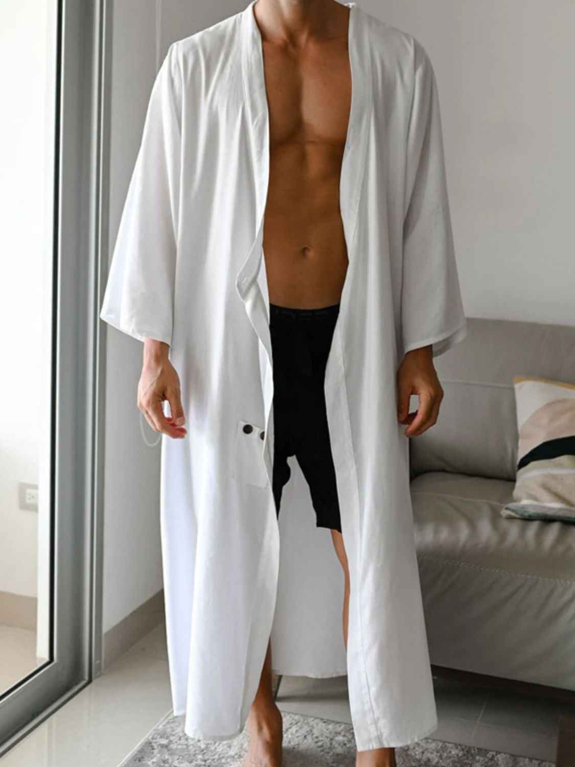 Men's Full Size Button Detail Long Sleeve Cover-Up Plus Size - Damned Threads