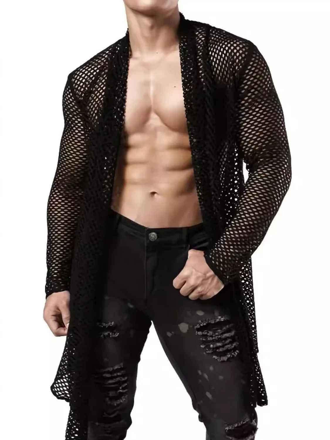 Men's Openwork Open Front Long Sleeve Cover-Up - Damned Threads