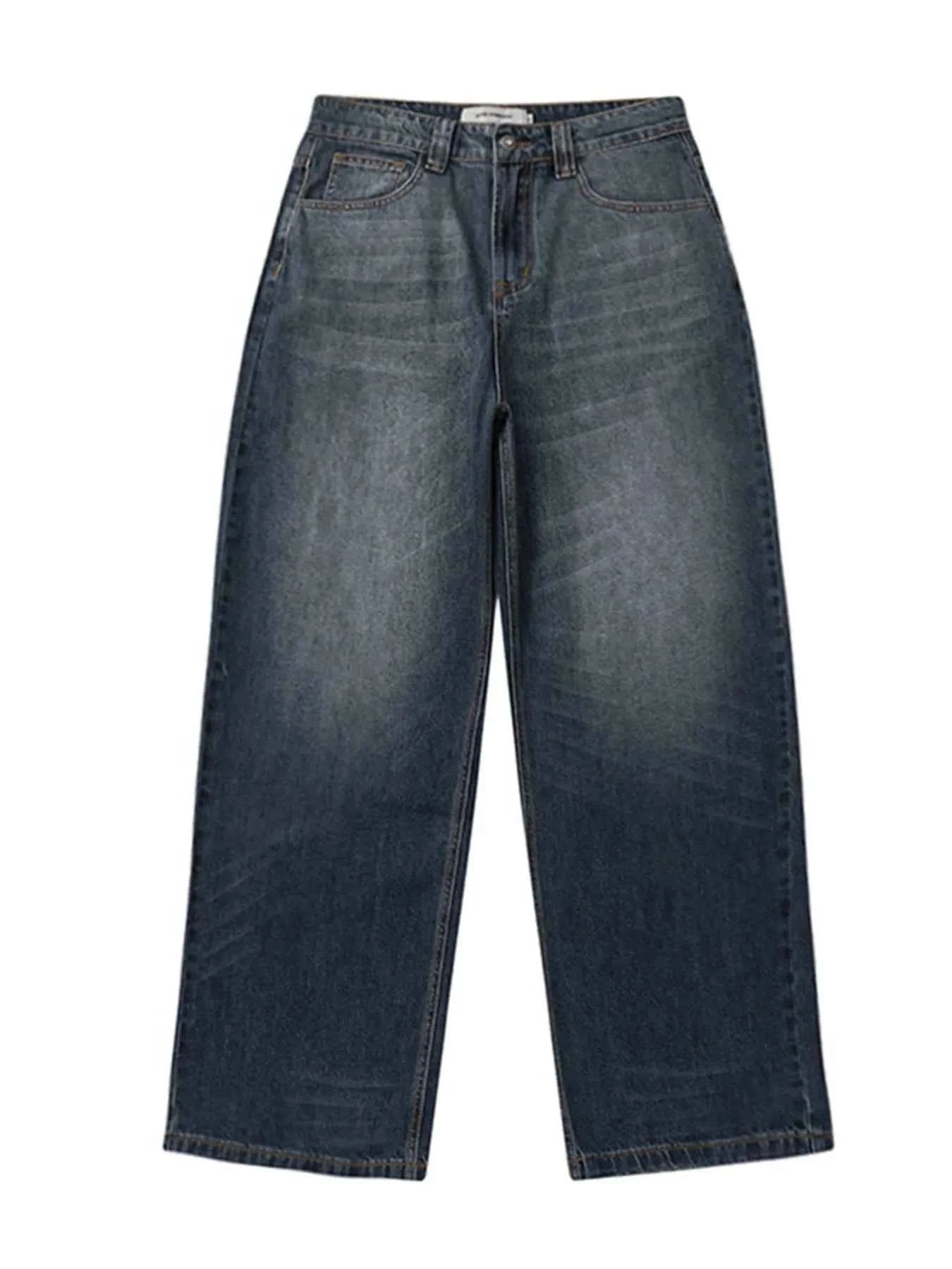 Men's Vintage Washed Gradient Wide-Leg Baggy Jeans