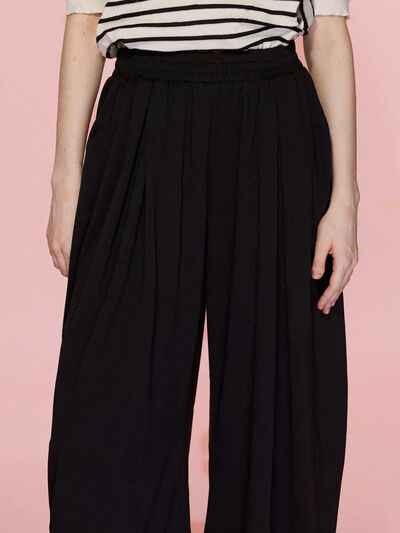Elastic Waist Wide Leg Pants with Pockets - Damned Threads