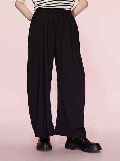 Elastic Waist Wide Leg Pants with Pockets - Damned Threads