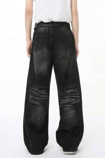 Washed Cat Whiskered Wide Leg Jeans - Damned Threads