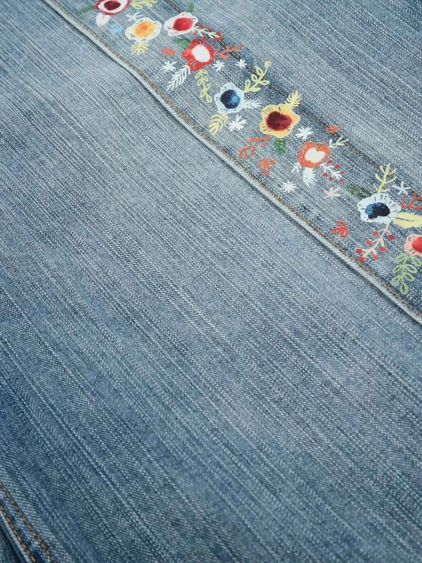 Men's Floral Trim Wide Leg Denim Shorts