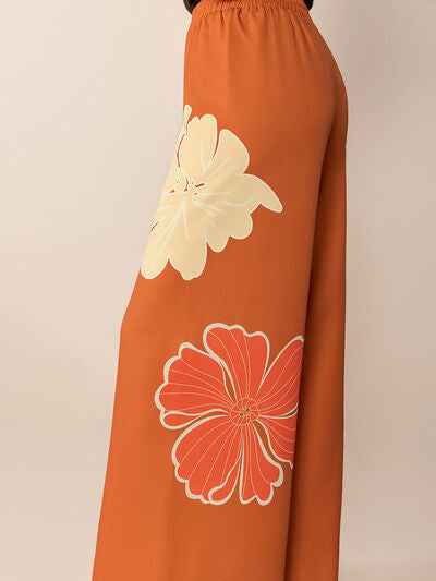 Printed Elastic Waist Wide Leg Pants - Damned Threads