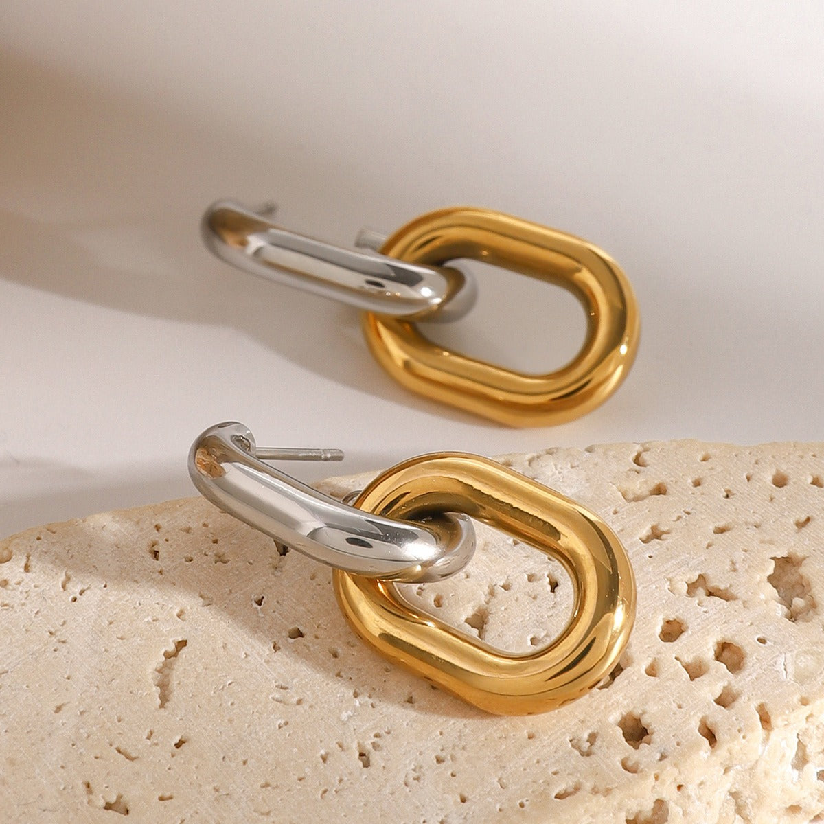 18K Gold-Plated Oval Gold & Silver Earrings - Damned Threads
