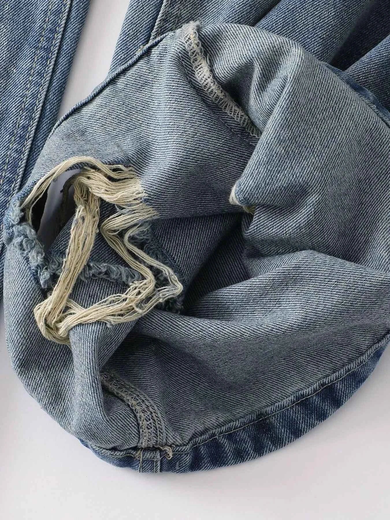 Men's Distressed Washed Wide Leg Jeans