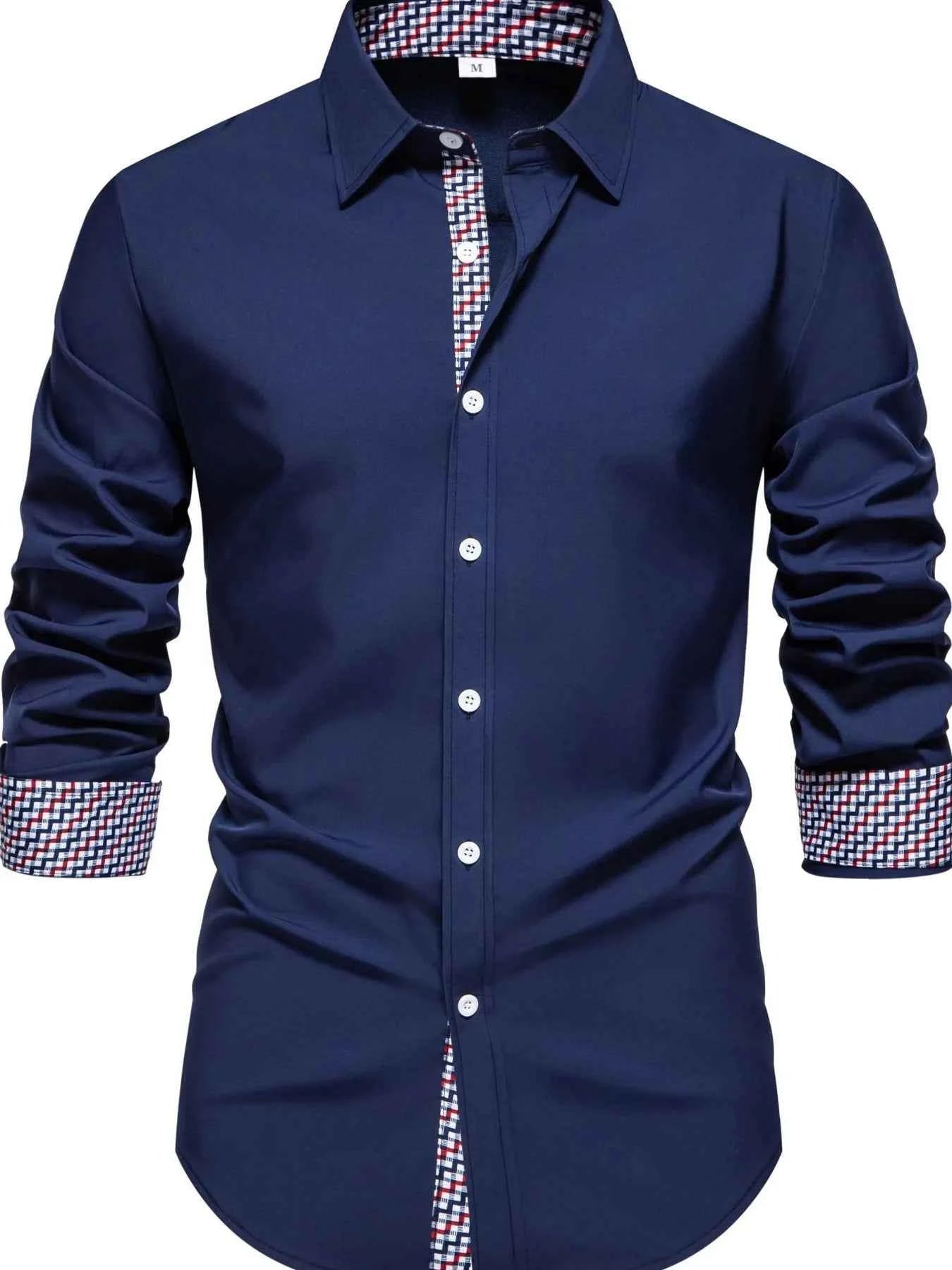 Men's Button-Down Shirt with Checkered Contrast Trim