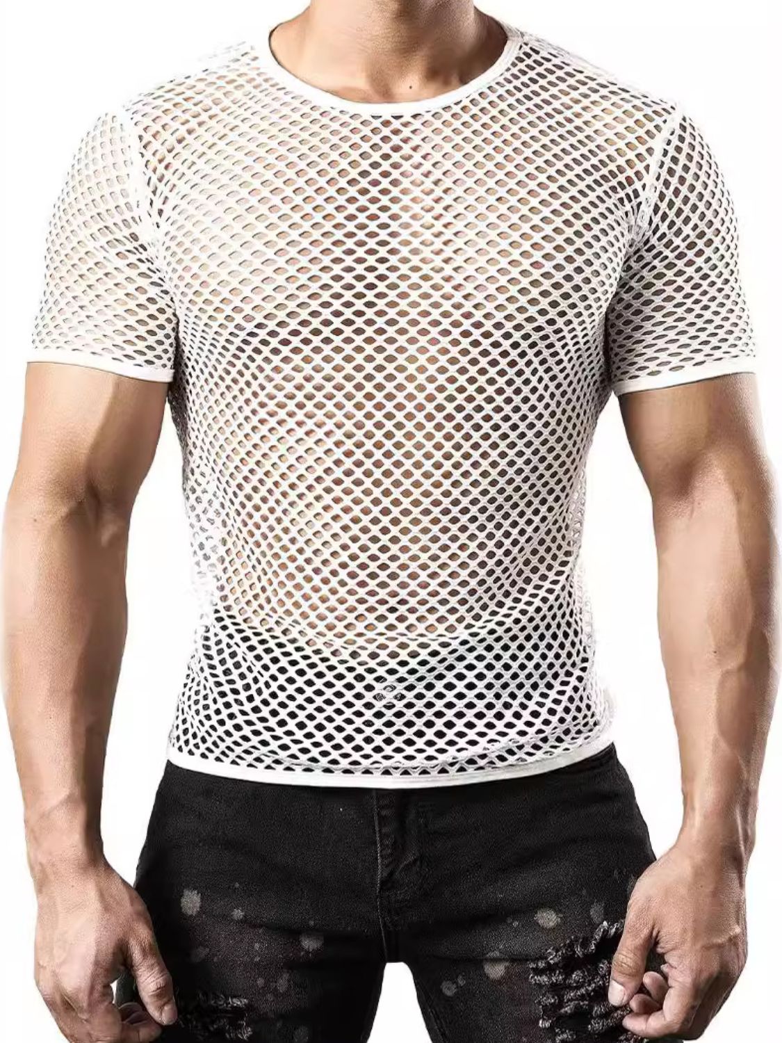 Men's Fishnet Round Neck Short Sleeve Top - Damned Threads
