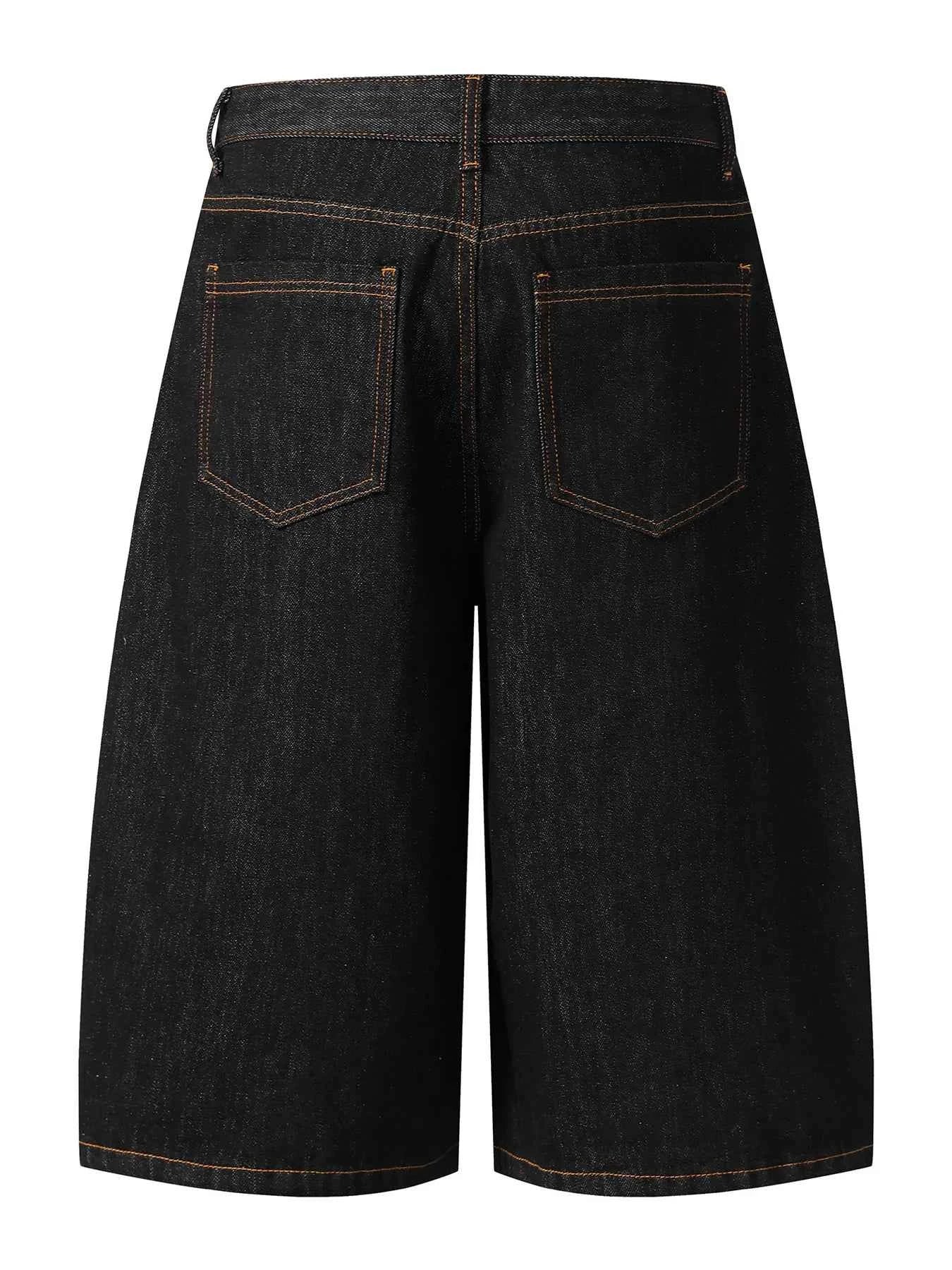 Men's Wide Leg Denim Shorts with Embroidered Pocket Detail