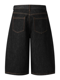 Men's Wide Leg Denim Shorts with Embroidered Pocket Detail