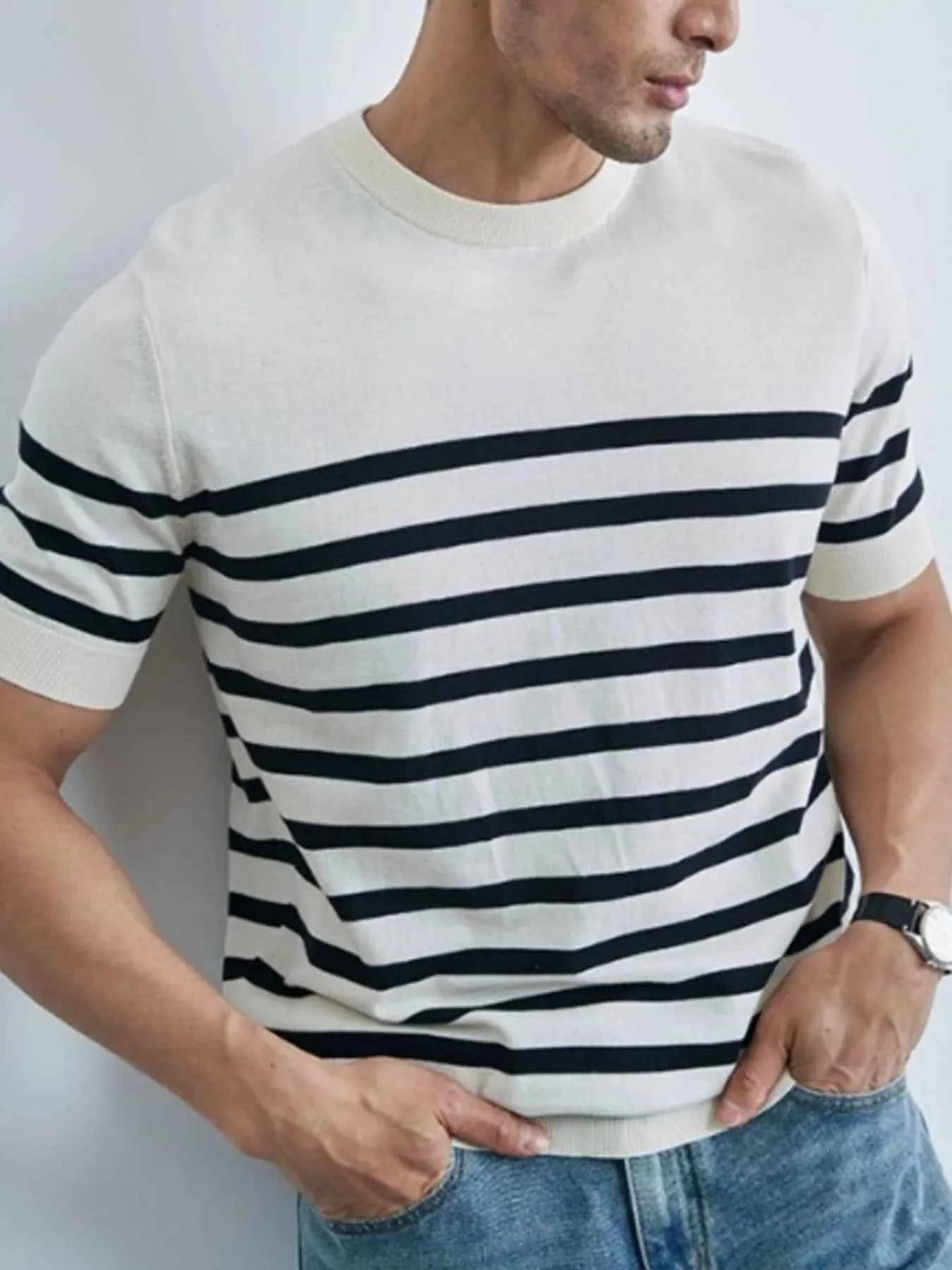 Men's Classic Striped Short Sleeve Knit T-Shirt