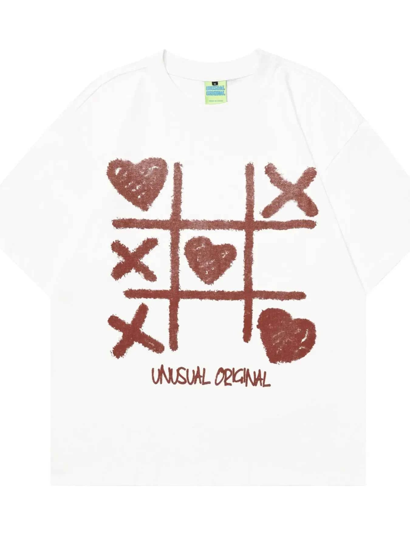 Men's Tic Tac Toe Heart Pattern Round Neck T-Shirt